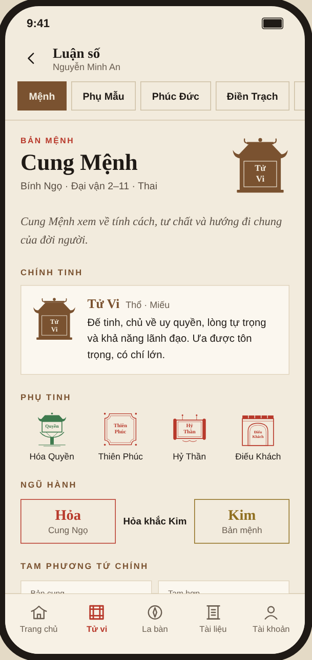 Reading for the Life palace with major and minor stars and element relations